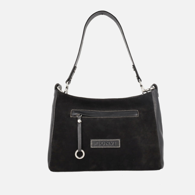 Bolsos de piel y serraje con asa para hombro y bandolera