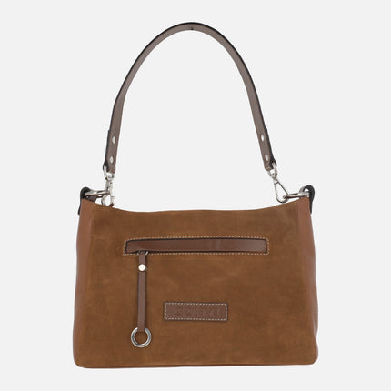 Bolsos de piel y serraje con asa para hombro y bandolera