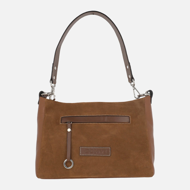 Bolsos de piel y serraje con asa para hombro y bandolera