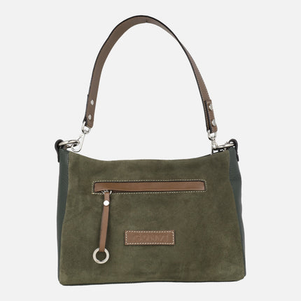 Bolsos de piel y serraje con asa para hombro y bandolera