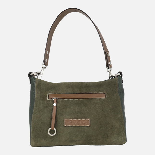 Bolsos de piel y serraje con asa para hombro y bandolera