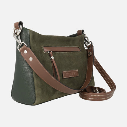 Bolsos de piel y serraje con asa para hombro y bandolera