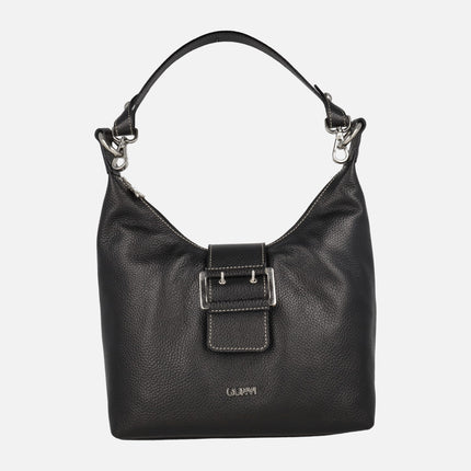 Bolsos negros de piel para hombro con bandolera y adorno de hebilla