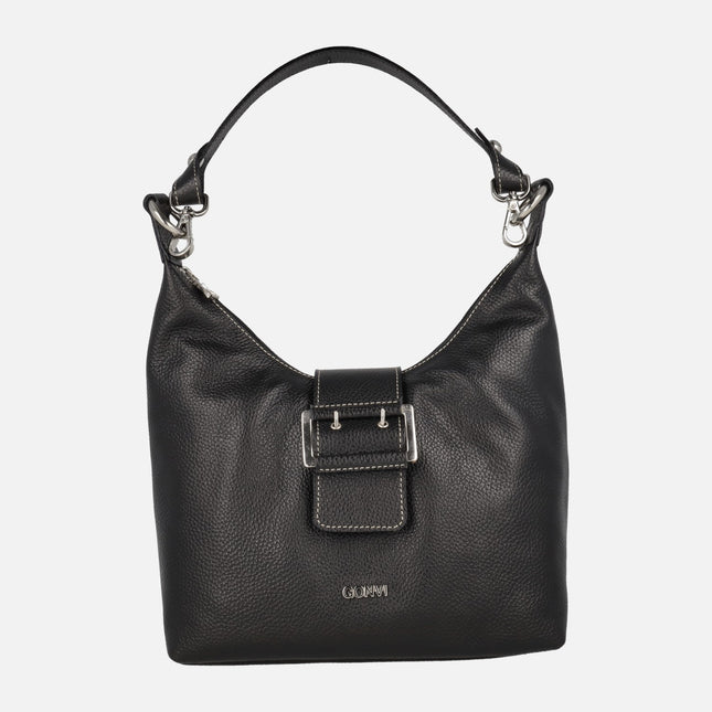 Bolsos negros de piel para hombro con bandolera y adorno de hebilla