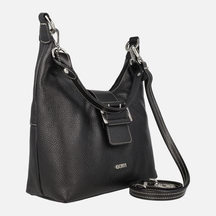 Bolsos negros de piel para hombro con bandolera y adorno de hebilla