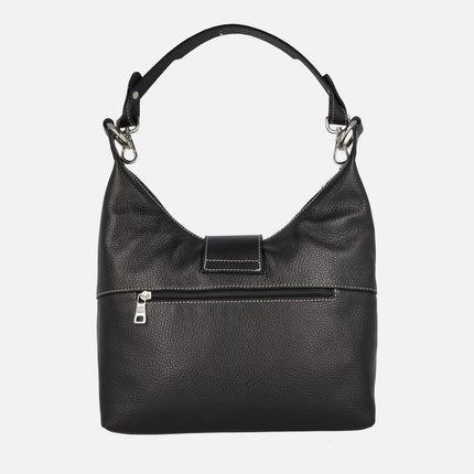 Bolsos negros de piel para hombro con bandolera y adorno de hebilla