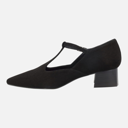 Zapatos de ante Iratxe con tacón bajo y tira al empeine