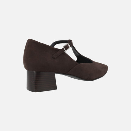 Zapatos de ante Iratxe con tacón bajo y tira al empeine