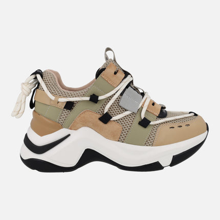 Zapatillas deportivas combinadas con cordón al talón 106-52EX22 Camel