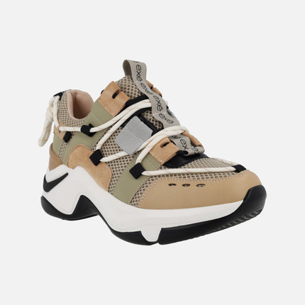 Zapatillas deportivas combinadas con cordón al talón 106-52EX22 Camel