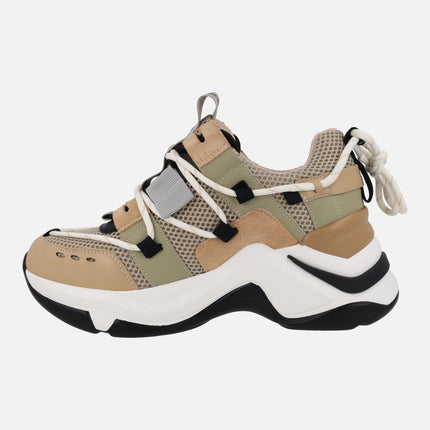 Zapatillas deportivas combinadas con cordón al talón 106-52EX22 Camel