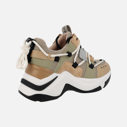 Zapatillas deportivas combinadas con cordón al talón 106-52EX22 Camel