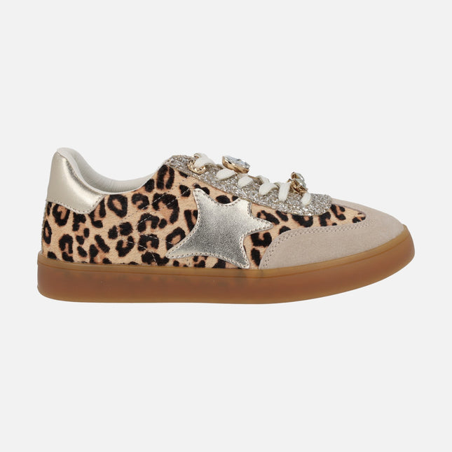 Zapatillas deportivas Nerea en print leopardo con adornos de pedrería