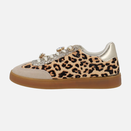 Nerea sneakers in leopard print with rhinestone decorations