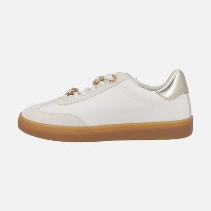 Zapatillas deportivas Nerea en combinado blanco con adornos de pedrería