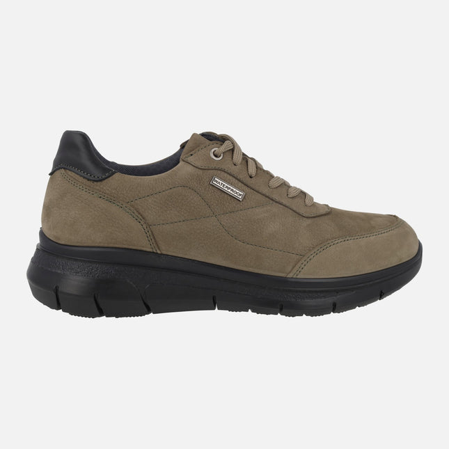 Zapatos deportivos con cordones para hombre en nobuck taupe Waterproof