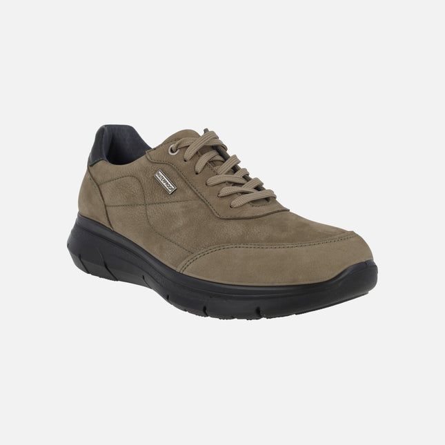 Zapatos deportivos con cordones para hombre en nobuck taupe Waterproof