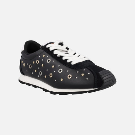 Zapatillas deportivas Inara en piel negra con tachas