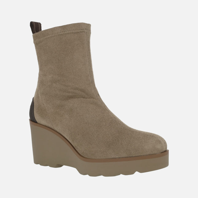 Botines de cuña Hita en tejido elástico ante strech taupe
