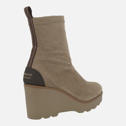 Botines de cuña Hita en tejido elástico ante strech taupe