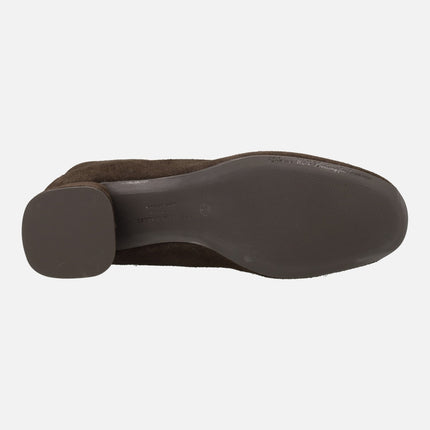 Botines Doha en ante con tacón bajo y cremallera trasera