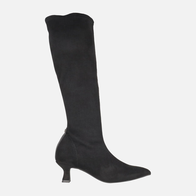 Botas altas Yantai en tejido elástico negro efecto ante