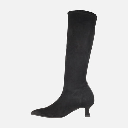 Botas altas Yantai en tejido elástico negro efecto ante