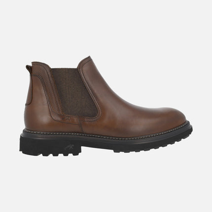 Botines marrones de piel para hombre estilo chelsea con cremallera lateral