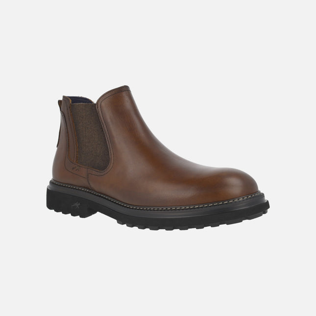 Botines marrones de piel para hombre estilo chelsea con cremallera lateral