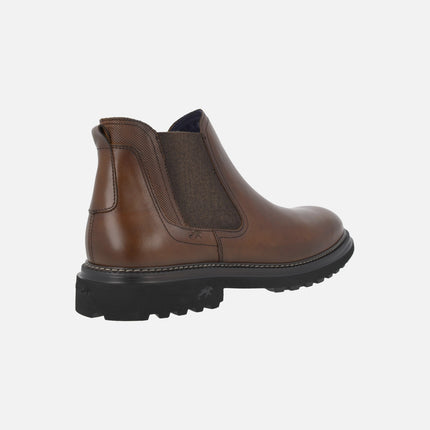 Botines marrones de piel para hombre estilo chelsea con cremallera lateral