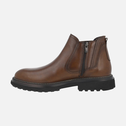 Botines marrones de piel para hombre estilo chelsea con cremallera lateral