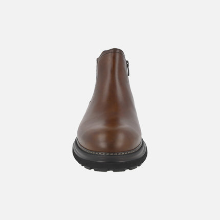 Botines marrones de piel para hombre estilo chelsea con cremallera lateral