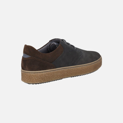 Zapatos de cordones para hombre en nobuck negro con detalles marrones