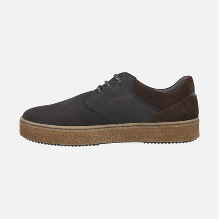 Zapatos de cordones para hombre en nobuck negro con detalles marrones