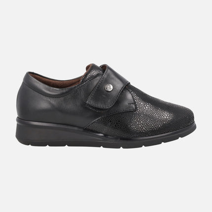 Black leather women's shoes with special width