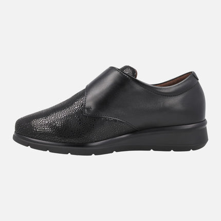 Black leather women's shoes with special width