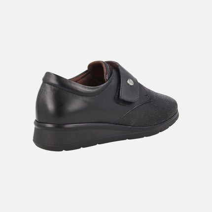 Black leather women's shoes with special width