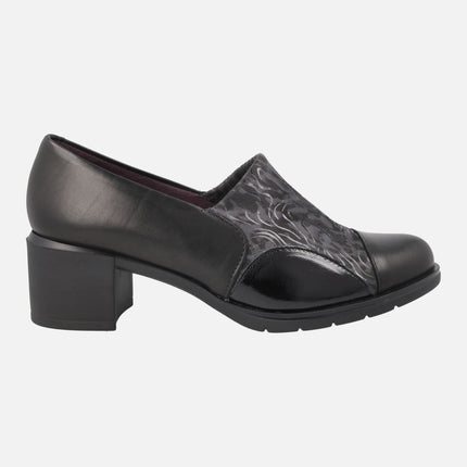 Zapatos confort multi material negros con tacón medio