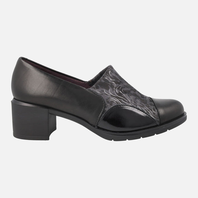 Zapatos confort multi material negros con tacón medio