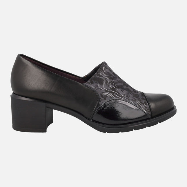 Zapatos confort multi material negros con tacón medio