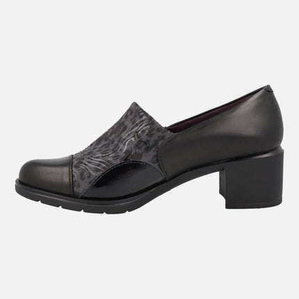 Zapatos confort multi material negros con tacón medio