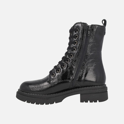 Botines negros de charol con cordones y cremallera