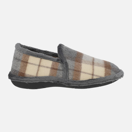 Zapatillas de casa cerradas para hombre en tejido a cuadros