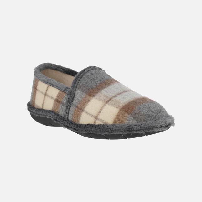 Zapatillas de casa cerradas para hombre en tejido a cuadros