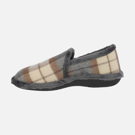 Zapatillas de casa cerradas para hombre en tejido a cuadros