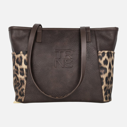 Bolsos para hombro en marrón chocolate con manchas print leopardo