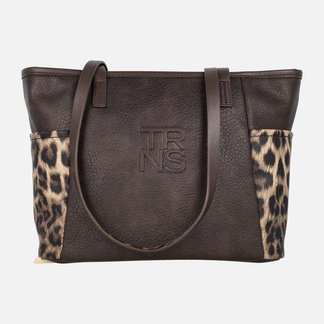 Bolsos para hombro en marrón chocolate con manchas print leopardo