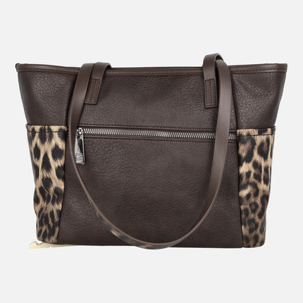 Bolsos para hombro en marrón chocolate con manchas print leopardo