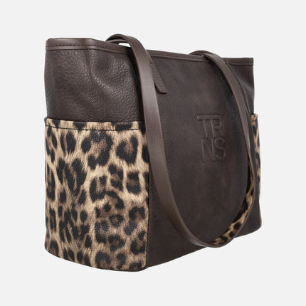 Bolsos para hombro en marrón chocolate con manchas print leopardo