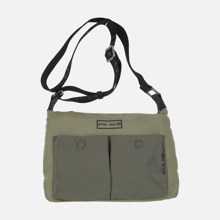 Shoulder bags in green combination with double front pocket
